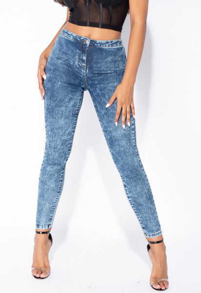 Dark Blue Acid High Waisted Skinny Jeggings