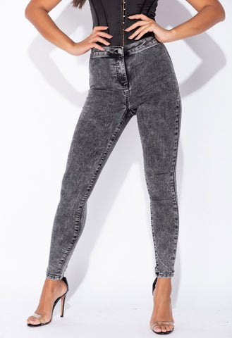 Dark Grey Acid High Waisted Skinny Jeggings