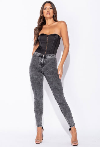 Dark Grey Acid High Waisted Skinny Jeggings