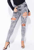 Light Grey Acid Distressed Front Rip Skinny Jeans