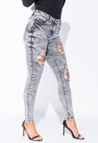 Light Grey Acid Distressed Front Rip Skinny Jeans