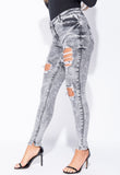 Light Grey Acid Distressed Front Rip Skinny Jeans