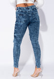 Dark Blue Acid Distressed Front Rip Skinny Jeans