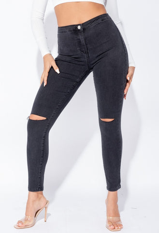 Charcoal Knee Slash High Waisted Jeggings