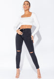 Charcoal Knee Slash High Waisted Jeggings