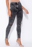 Dark Grey Acid Knee Slash High Waisted Jeggings