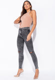 Dark Grey Acid Knee Slash High Waisted Jeggings