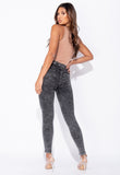 Dark Grey Acid Knee Slash High Waisted Jeggings