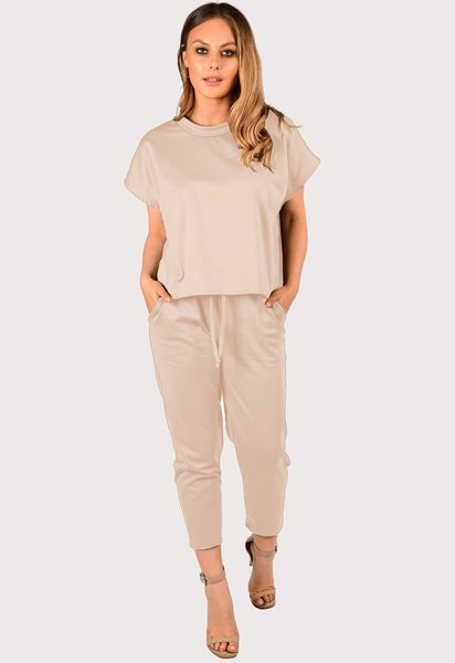 Stone Short Sleeve Baggy Comfy Boxy Loungewear 2 Piece Set