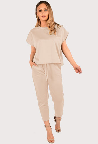 Stone Short Sleeve Baggy Comfy Boxy Loungewear 2 Piece Set