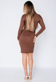 Brown Rib Knit High Neck Bodycon Midi Dress