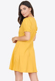 Mustard Short Puff Sleeve Button Down Mini Tea Dress