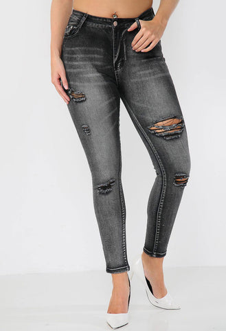 Grey Denim Faded Distressed Ripped Jeans