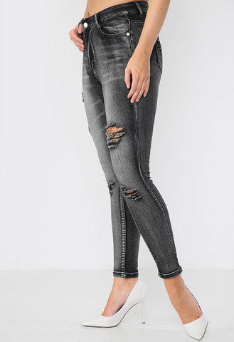 Grey Denim Faded Distressed Ripped Jeans