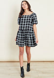 Black Dropped Hem Puff Sleeves Mini Smock Dress