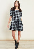 Black Dropped Hem Puff Sleeves Mini Smock Dress