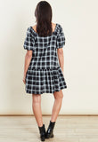 Black Dropped Hem Puff Sleeves Mini Smock Dress