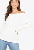 White Bardot Off the Shoulder Belted Knitted Jumper