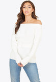 White Bardot Off the Shoulder Belted Knitted Jumper