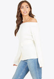 White Bardot Off the Shoulder Belted Knitted Jumper