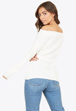 White Bardot Off the Shoulder Belted Knitted Jumper