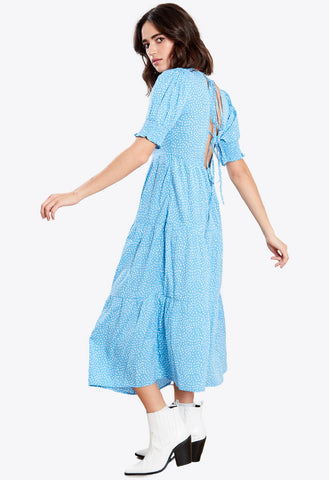 Blue Spot Tiered Midi Dress