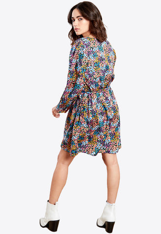 Multi Floral Print Ruffle Wrap Mini Dress