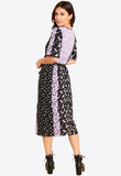 Black and Lilac Split Front Mixed Floral Print Wrap Midi Dress