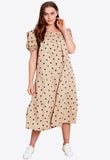 Stone Puff Sleeve Cotton Poplin Polka Dot Midi Dress