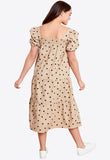 Stone Puff Sleeve Cotton Poplin Polka Dot Midi Dress