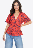 Red Navy Leopard Angel Sleeve Tea Top