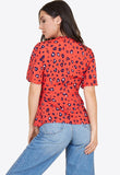 Red Navy Leopard Angel Sleeve Tea Top