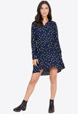 Black Green Dots Long Sleeves Mini Shirt Dress