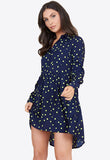 Black Green Dots Long Sleeves Mini Shirt Dress