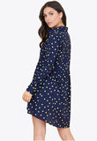 Black Green Dots Long Sleeves Mini Shirt Dress