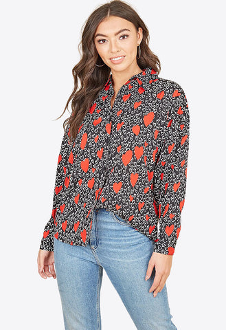 Black Red White Stencil Heart Oversized Shirt