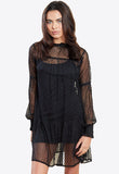 Black Balloon Sleeves Mesh Smock Mini Dress