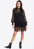 Black Balloon Sleeves Mesh Smock Mini Dress