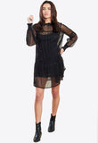 Black Balloon Sleeves Mesh Smock Mini Dress