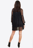 Black Balloon Sleeves Mesh Smock Mini Dress