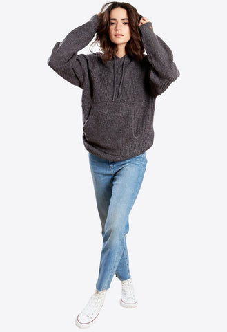 Charcoal Drawstring Knit Jumper Hoodie