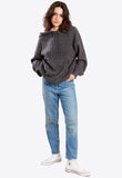 Charcoal Drawstring Knit Jumper Hoodie