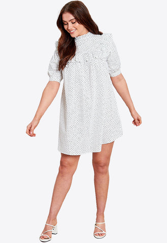 White With Black Dot Cotton Mini Dress