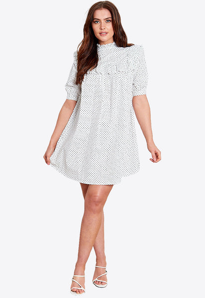 White With Black Dot Cotton Mini Dress