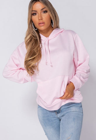 Pink Drawstring Hooded Sweatshirt