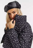 Black Ditsy Heart Print Padded Jacket