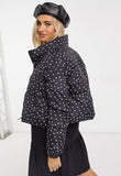 Black Ditsy Heart Print Padded Jacket