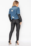 Mid Blue Faux Leather Denim Jacket