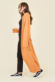 Orange Knitted Longline Belted Cardigan