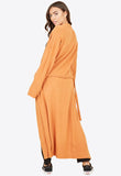 Orange Knitted Longline Belted Cardigan